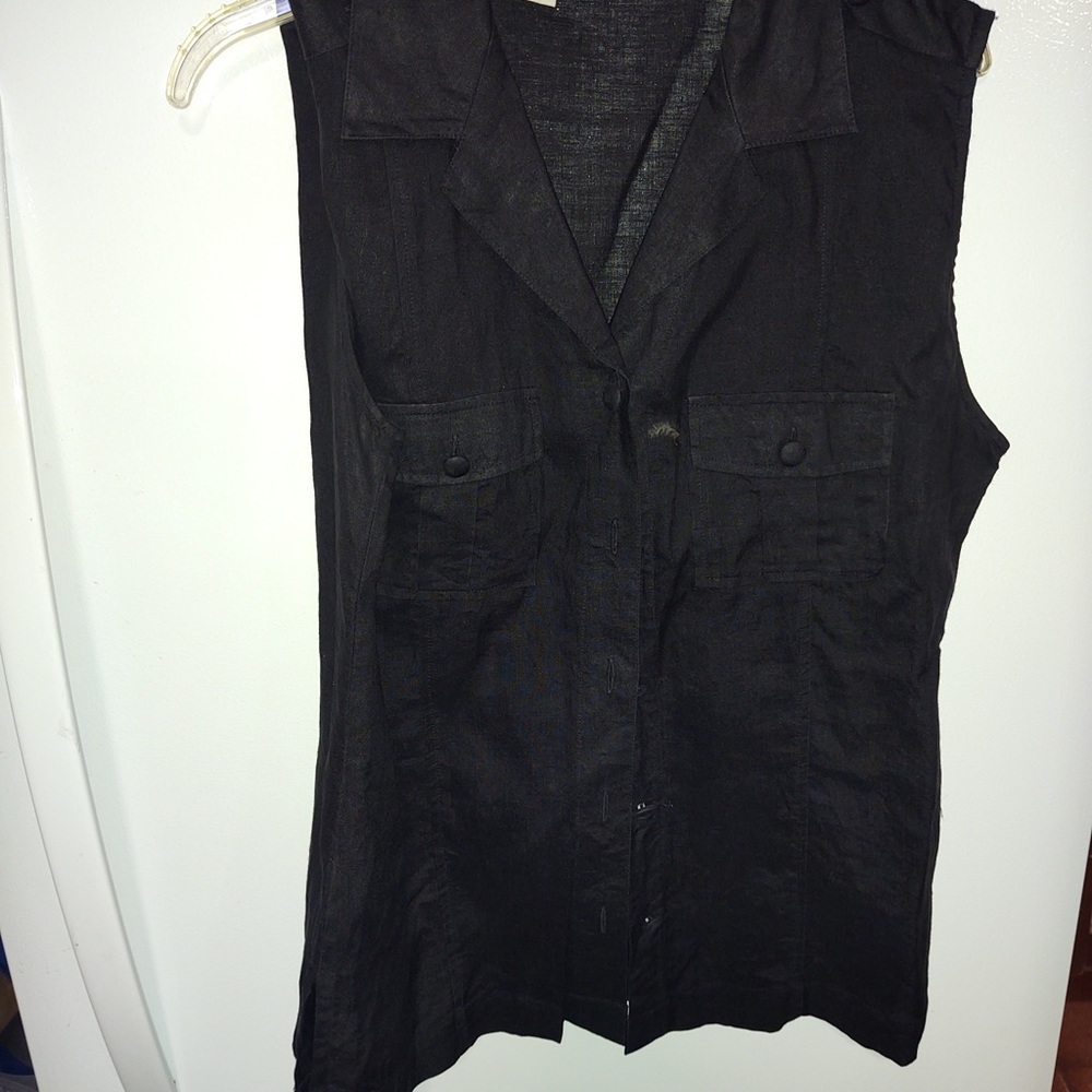I T S New Vision Size 12 Black Linen Blouse